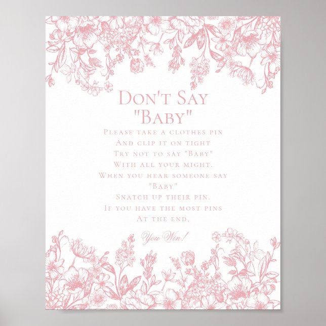 Poster Pink Chinoiserie Dont Say Baby Shower Game (Frente)