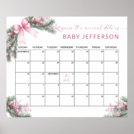 Poster Pink Christmas Baby Shower Guess Due Date Calendar