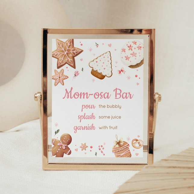 Poster Pink Christmas Little Cookie Mãe Bar Osa (Christmas Little Cookie Gingerbread Baby Shower Mom Osa Bar Sign)