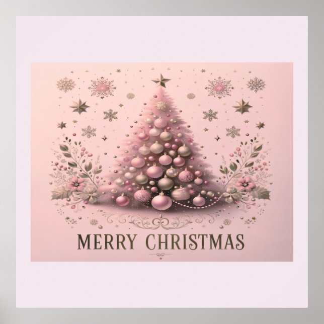 Poster Pink Christmas Tree Merry Christmas  (Frente)