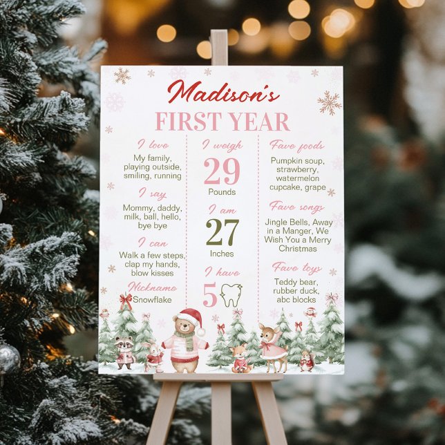 Poster Pink Christmas Winter Woodland Birthday Milestone (Criador carregado)
