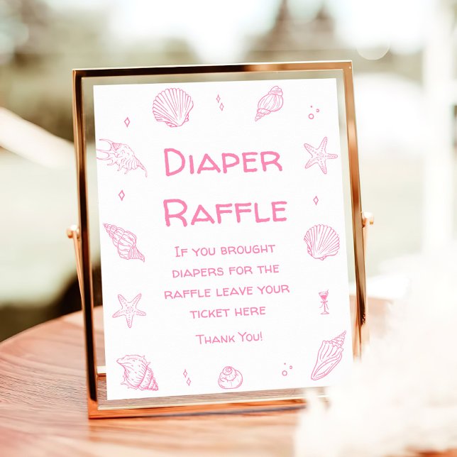 Poster Pink Coastal Beach Baby Shower Diaper Raffle  (Criador carregado)