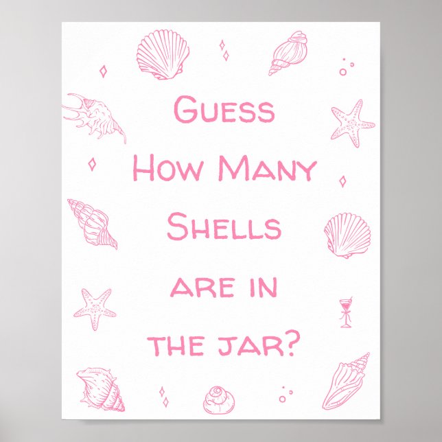 Poster Pink Coastal Beach Baby Shower Guess How Many  (Frente)