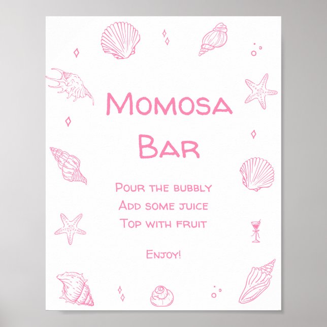 Poster Pink Coastal Beach Baby Shower Momosa Bar (Frente)