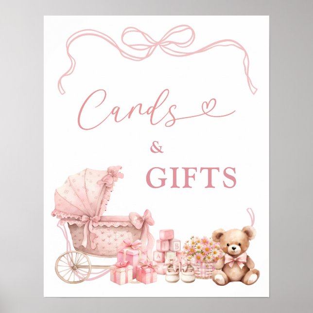 Poster Pink Coquette Baby Carriage Cards and Gifts (Frente)