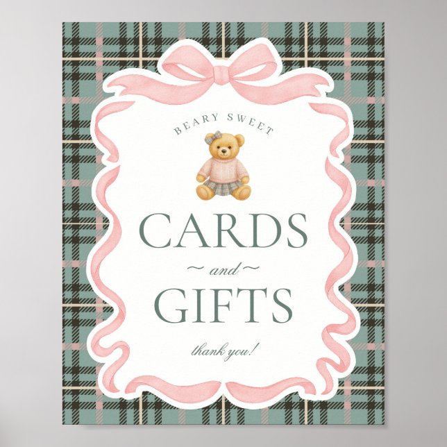 Poster Pink Coquette Bow Bear Plaid Cards & Gifts (Frente)