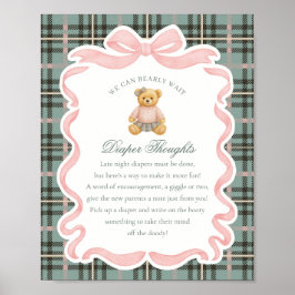 Poster Pink Coquette Bow Bear Plaid Diaper Thoughts