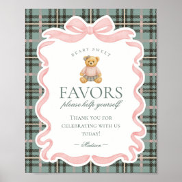 Poster Pink Coquette Bow Bear Plaid Party Favors Sign