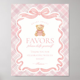 Poster Pink Coquette Bow Bear Plaid Party Favors Sign