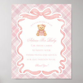 Poster Pink Coquette Bow Bear Shower Advice for Baby