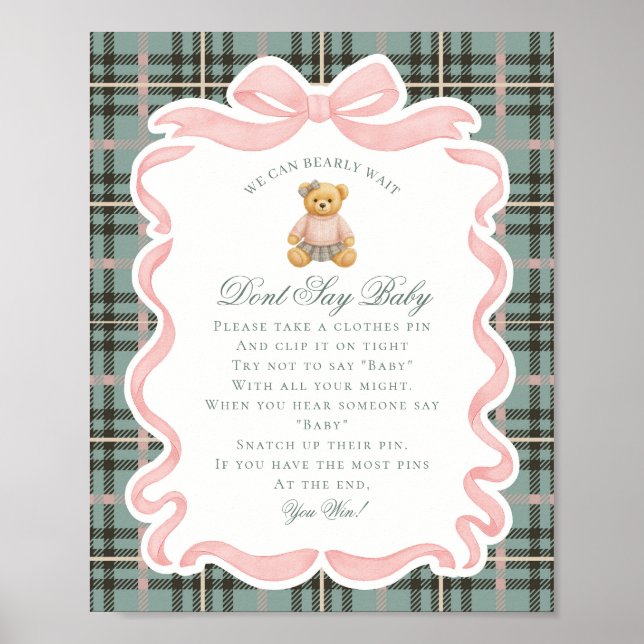 Poster Pink Coquette Bow Bear Tartan Dont Say Baby Game (Frente)