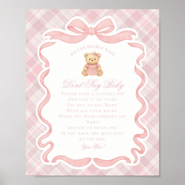 Poster Pink Coquette Bow Bear Tartan Dont Say Baby Game (Frente)