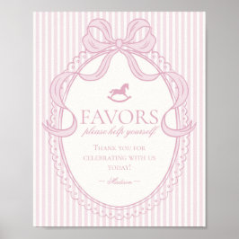 Poster Pink Coquette Bow Rocking Horse Favors Sign