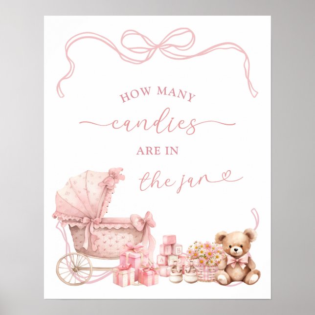 Poster Pink Coquette Carriage Baby Shower Game Sign (Frente)
