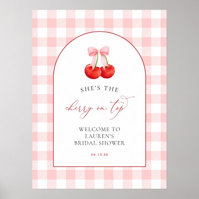 Poster Pink Coquette Cherry on Top Baby Shower Welcome (Frente)