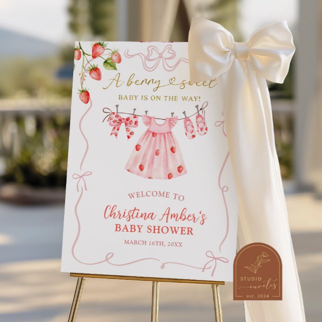 Poster Pink Coquette Strawberry Baby Shower Welcome Sign (Criador carregado)