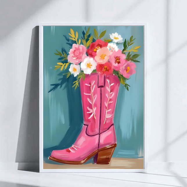 Poster Pink Cowgirl Boot Flower Bouquet Watercolor (Criador carregado)