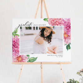 Poster Pink Dahlia Watercolor Botanical Graduation Photo