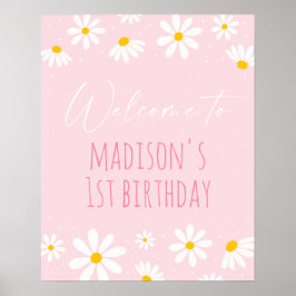 Poster Pink Daisy Birthday Bem-vindo
