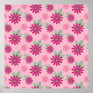 Poster Pink Daisy Floreal sem costura, beleza, blo