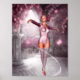 Poster Pink dancing ballerina and beautiful butterflies