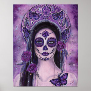 Poster Pink day of the dead art by Renee Lavoie