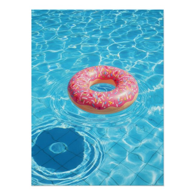 Pôster Pink Donut Pool Float in Crystal Blue Water (Frente)