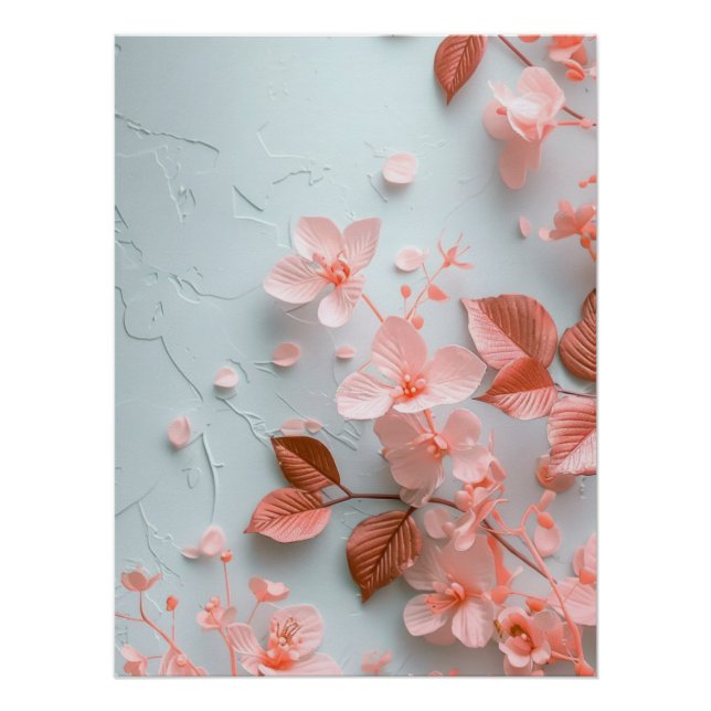 Pôster Pink Embossed Flowers | Delicate Textured Floral (Frente)