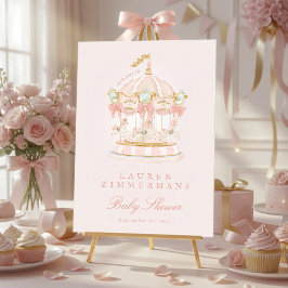 Poster pink fairytale carousel baby shower welcome sign