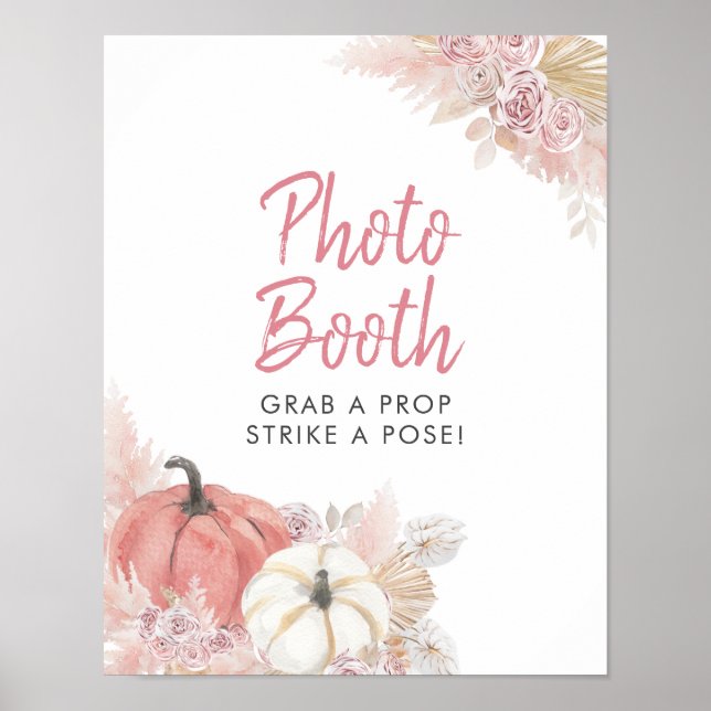 Poster Pink Fall in Love Pumpkin Photo Booth Sinal (Frente)