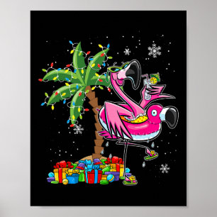 Poster Pink Flamingo de Natal Palm Tree Tropical Xmas Ho