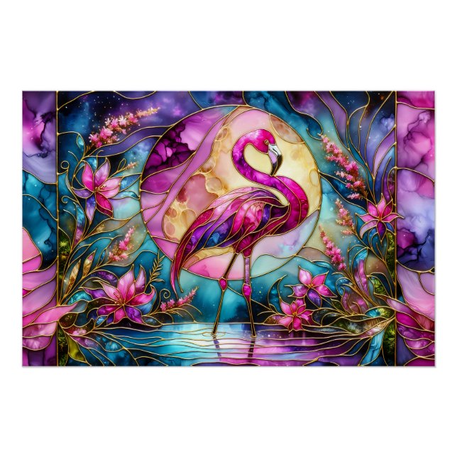 Pôster Pink Flamingo Stained Glass Mosaic (Frente)