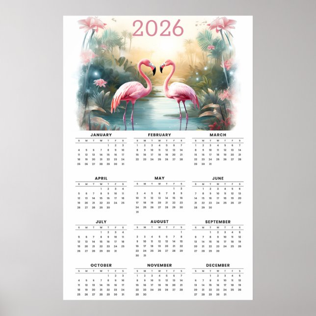 Poster Pink Flamingos in Paradise: 2026 Wall Calendar (Frente)