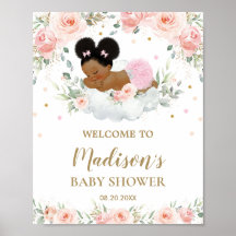 Pink Floral African American Baby Shower Welcome 