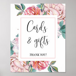 Poster Pink Floral Baby Shower Cards and Gifts sign