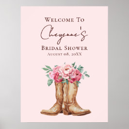 Poster Pink Floral Boho Cowgirl Bridal Shower Welcome