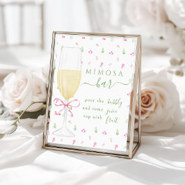 Poster Pink Floral Champagne Glass Mimosa Bar Sign