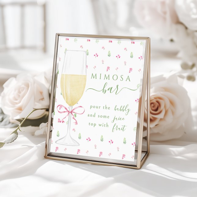 Poster Pink Floral Champagne Glass Mimosa Bar Sign (Criador carregado)