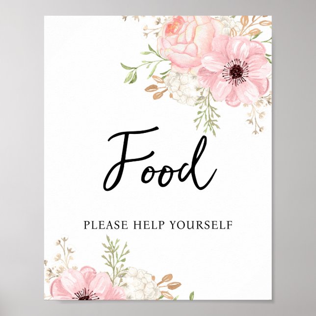 Poster Pink Floral Food Baby Shower (Frente)