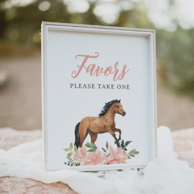 Poster Pink Floral Horse Birthday Favorece Sinal (Criador carregado)