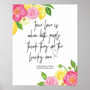 Poster Pink Floral Lemon Casamento Verdadeiro Amor Bem-vi