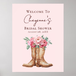 Poster Pink Floral Rustic Cowgirl Bridal Shower Welcome