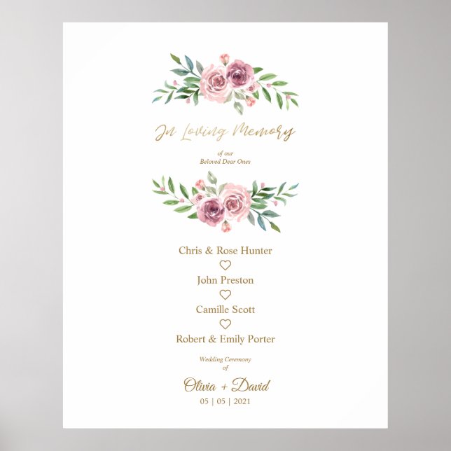 Poster Pink Floral Wreath In Loving Memory Wedding Table (Frente)