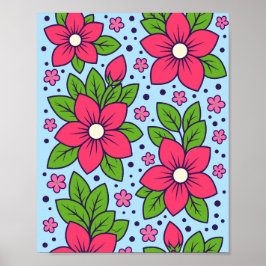 Poster Pink Florals with Bold Petals and Green Leaves