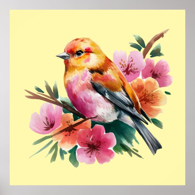 Poster Pink Flower Bird (Frente)