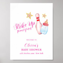 Poster Pink Fun Strike Up Bowling Baby Shower Welcome