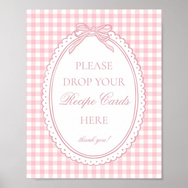 Poster Pink Gingham Coquette Bow Share a Recipe (Frente)