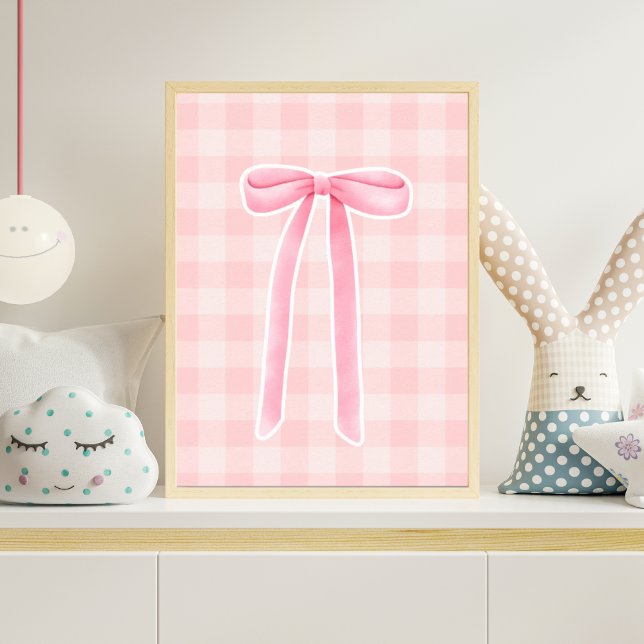Poster Pink Gingham Long Ribbon Bow Nursery Wall Art Baby (Criador carregado)