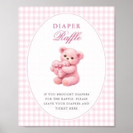 Poster Pink Gingham Teddy Bear Neutral Baby Shower