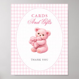 Poster Pink Gingham Teddy Bear Neutral Baby Shower